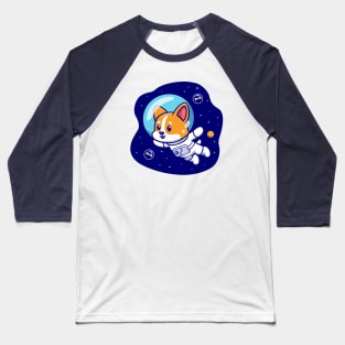 Cute Corgi Dog Astronaut Floating In Space Cartoon Baseball T-Shirt